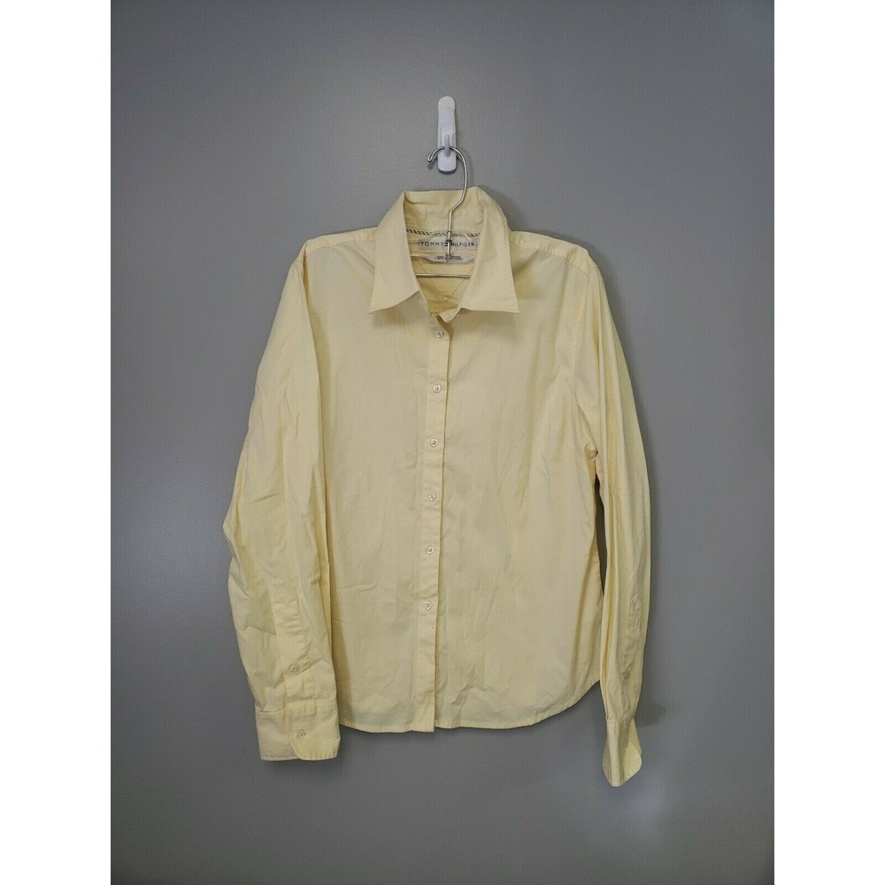 Tommy Hilfiger WOMEN Yellow Long Sleeve Size 10 Button Front Shirt Dress EUC